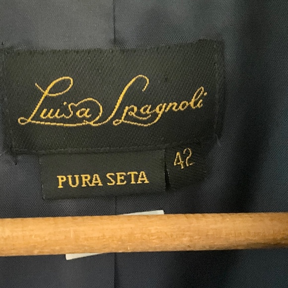 Luisa Spagnoli Women’s Blazer Silk Navy Blue Satin trims Suiting Tailoring Sz M - Picture 9 of 16